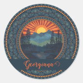 ヴィンテージパーソナライズされたウィルダネスサンセットドットマンダラ ラウンドシール (正面)