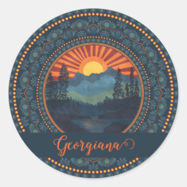 ヴィンテージパーソナライズされたウィルダネスサンセットドットマンダラ ラウンドシール