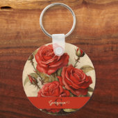 ヴィンテージパーソナライズされたウォーター色フローラレッドローズ キーホルダー (正面)