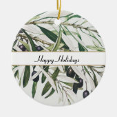 ヴィンテージパーソナライズされたオリーブブランチハッピーホリデイズ セラミックオーナメント (正面)