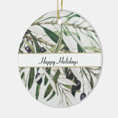 ヴィンテージパーソナライズされたオリーブブランチハッピーホリデイズ セラミックオーナメント (左)