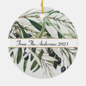 ヴィンテージパーソナライズされたオリーブブランチハッピーホリデイズ セラミックオーナメント (裏面)