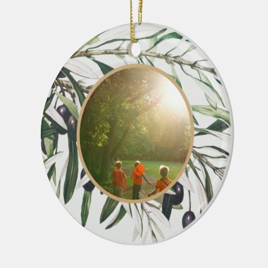 ヴィンテージパーソナライズされたオリーブブランチハッピーホリデイズ セラミックオーナメント (左)