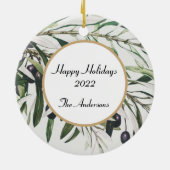 ヴィンテージパーソナライズされたオリーブブランチハッピーホリデイズ セラミックオーナメント (裏面)