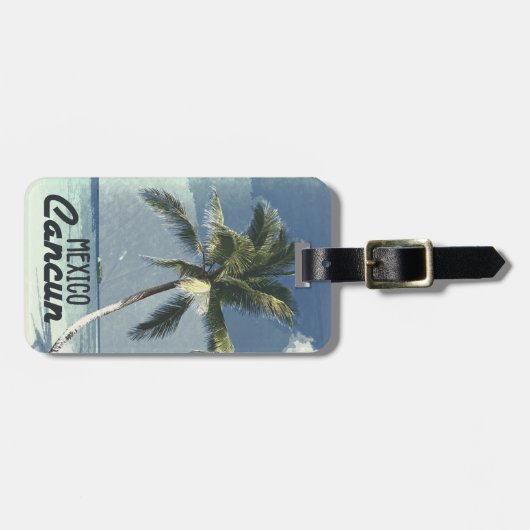 ヴィンテージパーソナライズされたカンクンメキシコトラベルアート ラゲッジタグ (正面横)