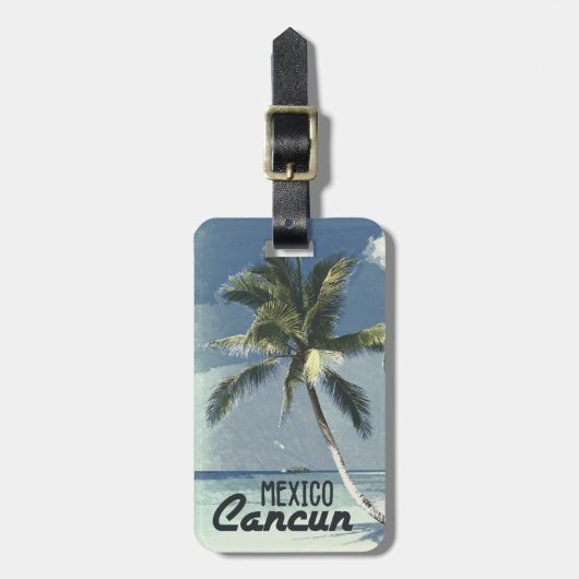 ヴィンテージパーソナライズされたカンクンメキシコトラベルアート ラゲッジタグ (正面縦)