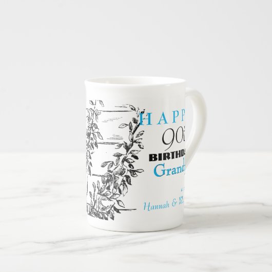 ヴィンテージパーソナライズされたガーデナー90誕生日マグ ボーンチャイナマグカップ (正面右)