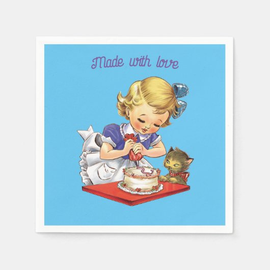 ヴィンテージパーソナライズされたガールベーキングAケーキ スタンダードカクテルナプキン (正面)