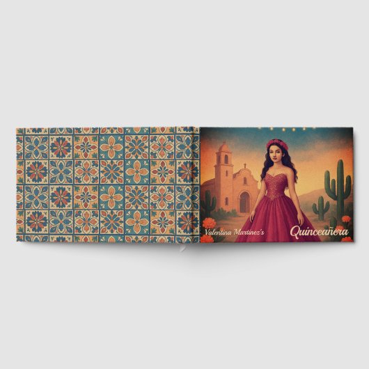 ヴィンテージパーソナライズされたキンセアニラレッドドレス ゲストブック (全面)