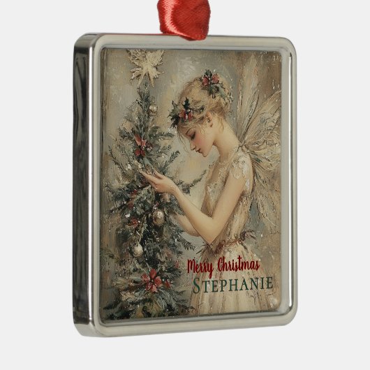 ヴィンテージパーソナライズされたクリスマスの妖精と木 メタルオーナメント (右)