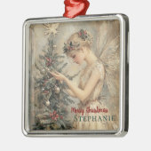 ヴィンテージパーソナライズされたクリスマスの妖精と木 メタルオーナメント (左)