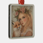 ヴィンテージパーソナライズされたクリスマスガール&キツネキープサケ メタルオーナメント (右)