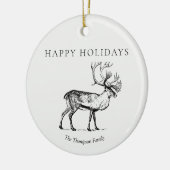 ヴィンテージパーソナライズされたクリスマスディアハッピーホリデー セラミックオーナメント (左)