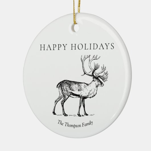 ヴィンテージパーソナライズされたクリスマスディアハッピーホリデー セラミックオーナメント (左)