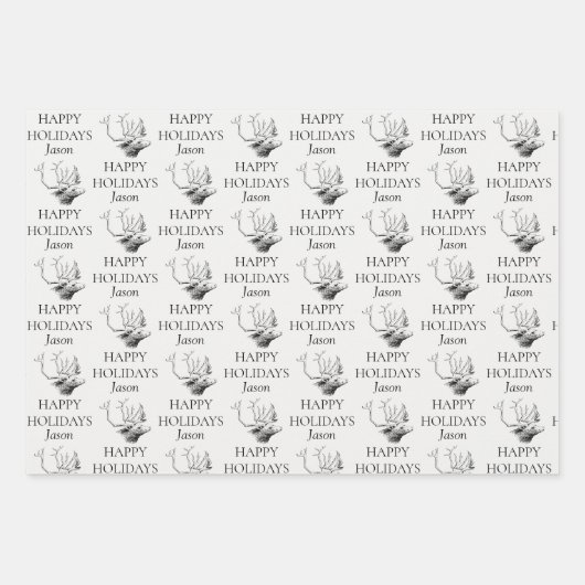 ヴィンテージパーソナライズされたクリスマスディアハッピーホリデー ラッピングペーパーシート (正面3)