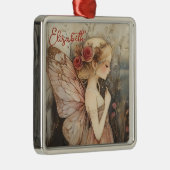ヴィンテージパーソナライズされたクリスマスフェアリーとバラ メタルオーナメント (右)