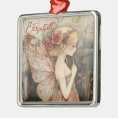 ヴィンテージパーソナライズされたクリスマスフェアリーとバラ メタルオーナメント (左)