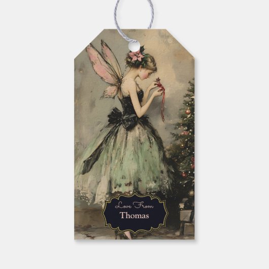 ヴィンテージパーソナライズされたクリスマスフェアリーツリーホリデイ ギフトタグ (裏面)