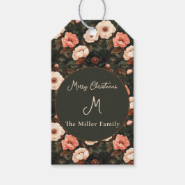 ヴィンテージパーソナライズされたクリスマスフローラ牡丹ピンク ギフトタグ
