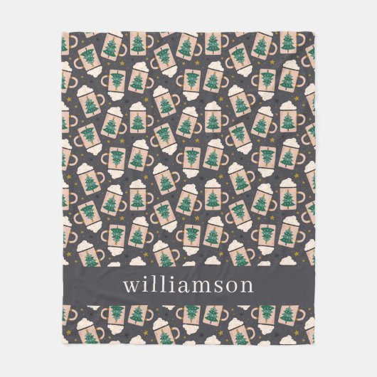 ヴィンテージパーソナライズされたクリスマスホットココア フリースブランケット (正面)