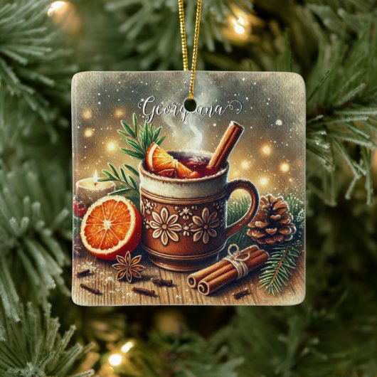 ヴィンテージパーソナライズされたクリスマスマーケットのマルドワイン セラミックオーナメント (ツリー)