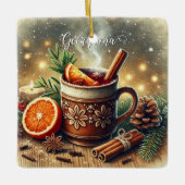 ヴィンテージパーソナライズされたクリスマスマーケットのマルドワイン セラミックオーナメント (正面)