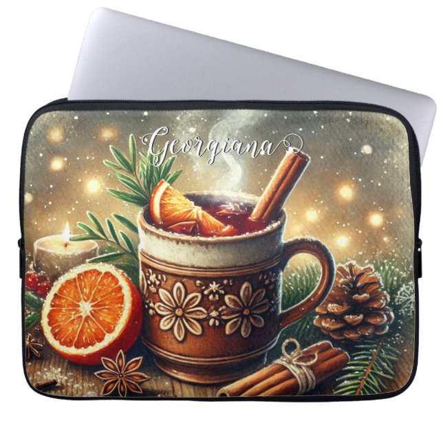 ヴィンテージパーソナライズされたクリスマスマーケットのマルドワイン ラップトップスリーブ (正面)