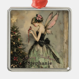 ヴィンテージパーソナライズされたクリスマス妖精の木 メタルオーナメント