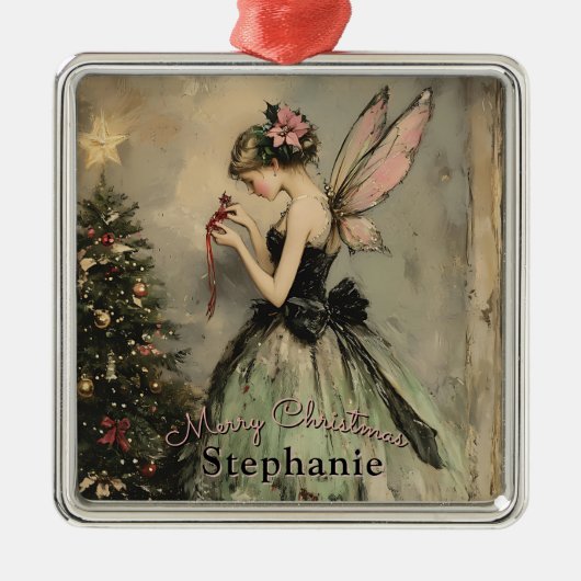 ヴィンテージパーソナライズされたクリスマス妖精の木 メタルオーナメント (正面)