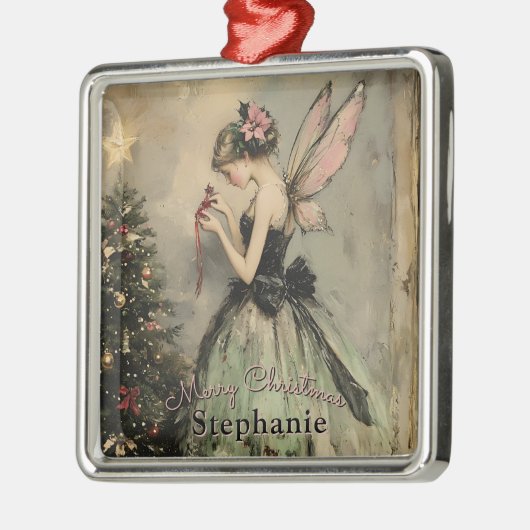 ヴィンテージパーソナライズされたクリスマス妖精の木 メタルオーナメント (左)