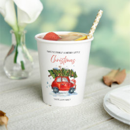 ヴィンテージパーソナライズされたクリスマス – ツリー付きレッドカー 紙コップ