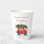 ヴィンテージパーソナライズされたクリスマス – ツリー付きレッドカー 紙コップ (正面)