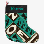 ヴィンテージパーソナライズされたグリーンノールクリスマス ラージクリスマスストッキング (正面)