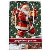 ヴィンテージパーソナライズされたサンタクロースクリスマスバッグ ミディアムペーパーバッグ (正面)