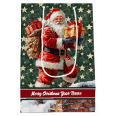 ヴィンテージパーソナライズされたサンタクロースクリスマスバッグ ミディアムペーパーバッグ (裏面)