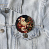 ヴィンテージパーソナライズされたサンタネーム 缶バッジ (インサイチュ)