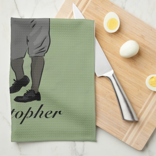 ヴィンテージパーソナライズされたスタイルゴルファーがクラブを振る キッチンタオル (四つ折り)