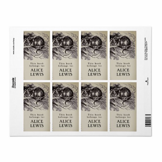 ヴィンテージパーソナライズされたチェシャーキャット蔵書票 ラベル (フルシート)