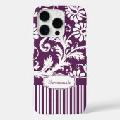 ヴィンテージパーソナライズされたナス・ダマスクとストライプ Case-Mate iPhoneケース (裏面)