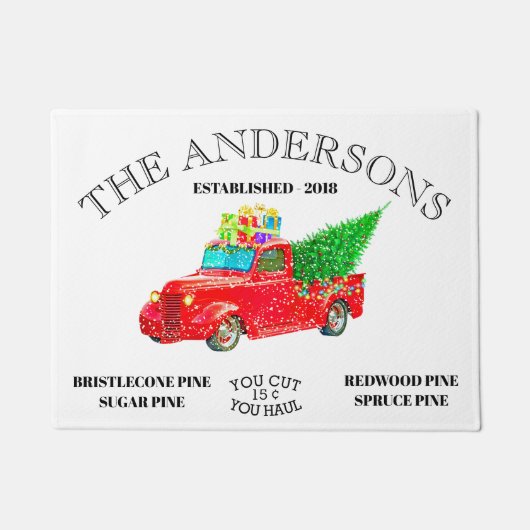 ヴィンテージパーソナライズされたネームファームハウスクリスマス ドアマット (正面)