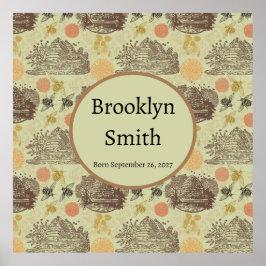 ヴィンテージパーソナライズされたハニー（昆虫）マルハナバチセージ ポスター