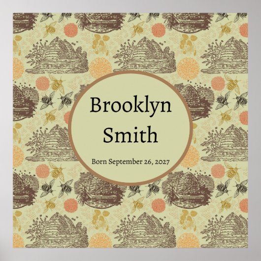 ヴィンテージパーソナライズされたハニー（昆虫）マルハナバチセージ ポスター (正面)