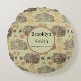 ヴィンテージパーソナライズされたハニー（昆虫）マルハナバチセージ ラウンドクッション