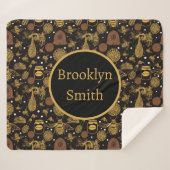 ヴィンテージパーソナライズされたハニー(昆虫)マルハナバチブラック シェルパブランケット (正面(横))