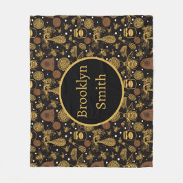 ヴィンテージパーソナライズされたハニー（昆虫）マルハナバチブラック フリースブランケット