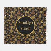 ヴィンテージパーソナライズされたハニー(昆虫)マルハナバチブラック フリースブランケット (正面(横))