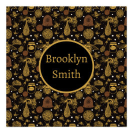 ヴィンテージパーソナライズされたハニー（昆虫）マルハナバチブラック ポスター