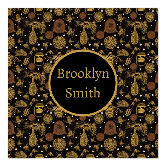 ヴィンテージパーソナライズされたハニー（昆虫）マルハナバチブラック ポスター (正面)