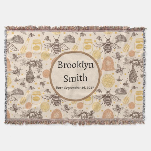 ヴィンテージパーソナライズされたハニー（昆虫）マルハナバチ スローブランケット (正面)