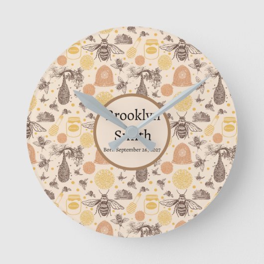 ヴィンテージパーソナライズされたハニー（昆虫）マルハナバチ ラウンド壁時計 (正面)